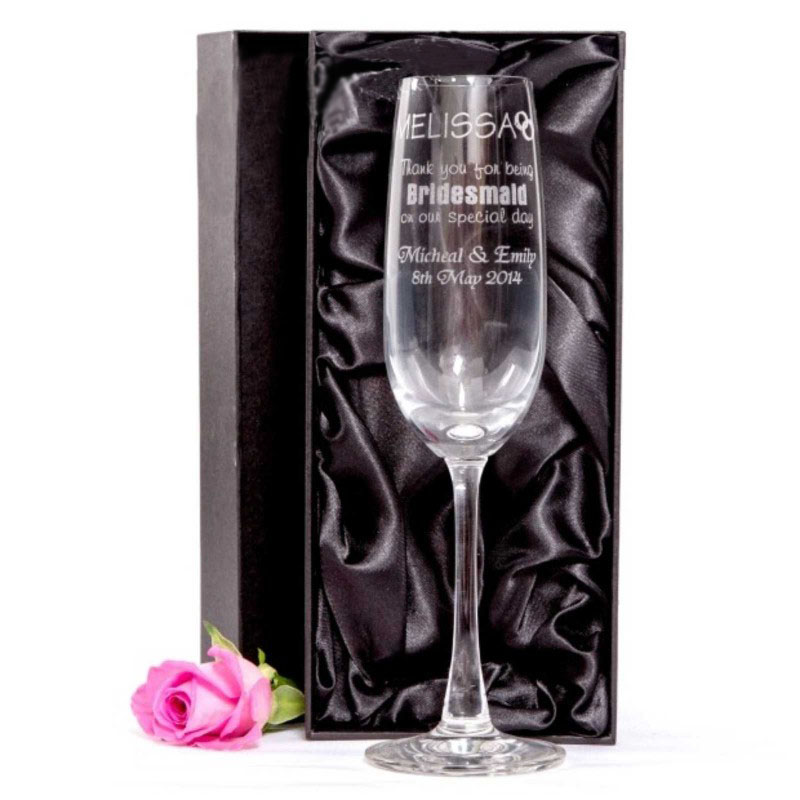 ... Champagne Glass 215ml Engraved Gift Box Wedding Bridesmaid Flute