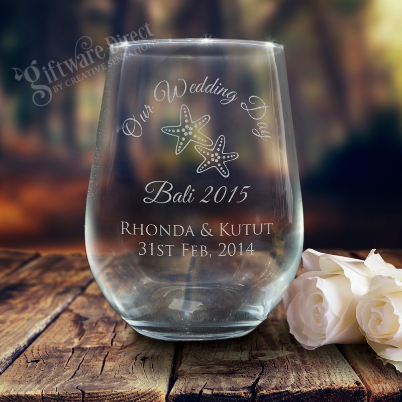 Engraved Wedding Stemless Wine Glass 500ml 