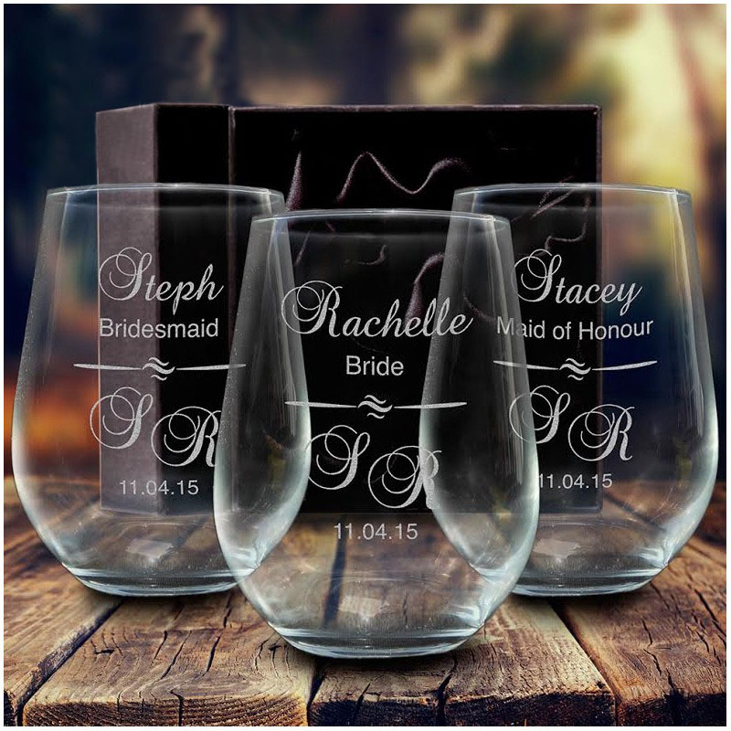 5 X Engraved 500ml Stemless Wine Glasses Personalised Bridesmaid T Wedding Ebay